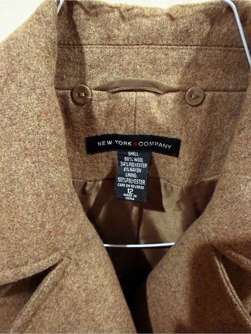 New York & Company Women's Wool Blend Peacoat โ Tan Brown, Size 12 - Picture 2 of 7